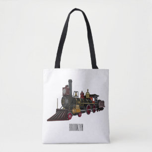 Steam locomotive cartoon illustration tote bag