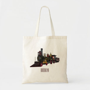 Steam locomotive cartoon illustration tote bag