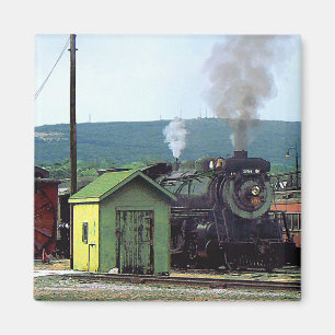 Steam Locomotive Coming into Train Yard Magnet