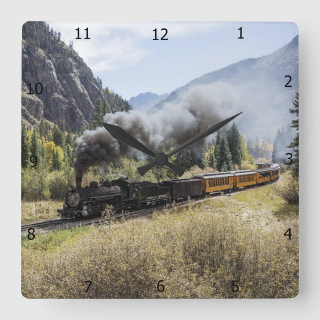 STEAM LOCOMOTIVE SQUARE WALL CLOCK (Front)