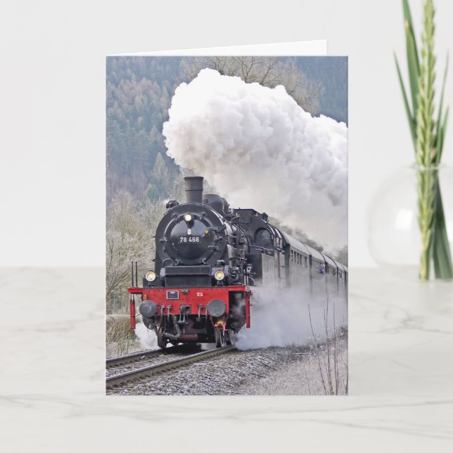 Steam Locomotive Train Chugging Birthday Card (Front)