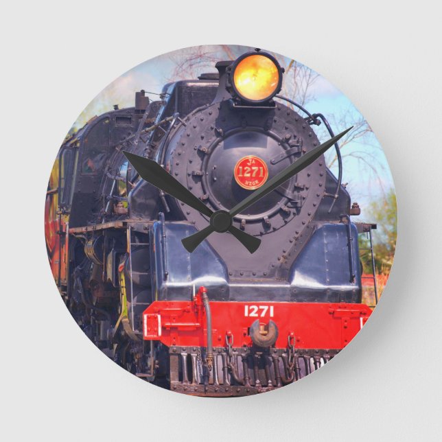 Steam Locomotive Train Railway Railroad Gifts Roun Round Clock (Front)