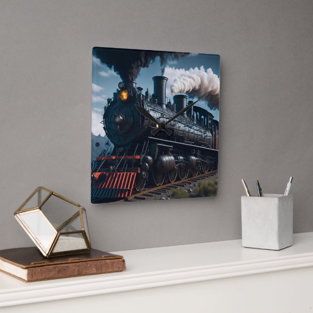 Steam Locomotive Train Square Wall Clock (Office)