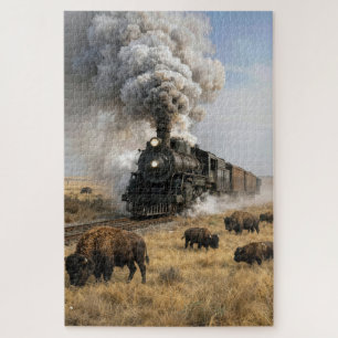Steam Locomotive with Grazing Buffalo Jigsaw Puzzle