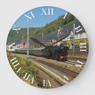 steam locomotive with special train in Lorch Large Clock