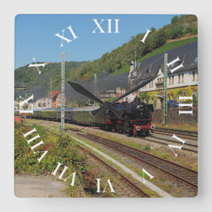 steam locomotive with special train in Lorch Square Wall Clock