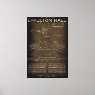 Steam Paddlewheel Tugboat Blueprint 1914 Canvas Print