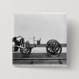 Steam-powered car invented 15 cm square badge