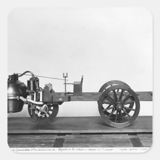 Steam-powered car invented square sticker (Front)