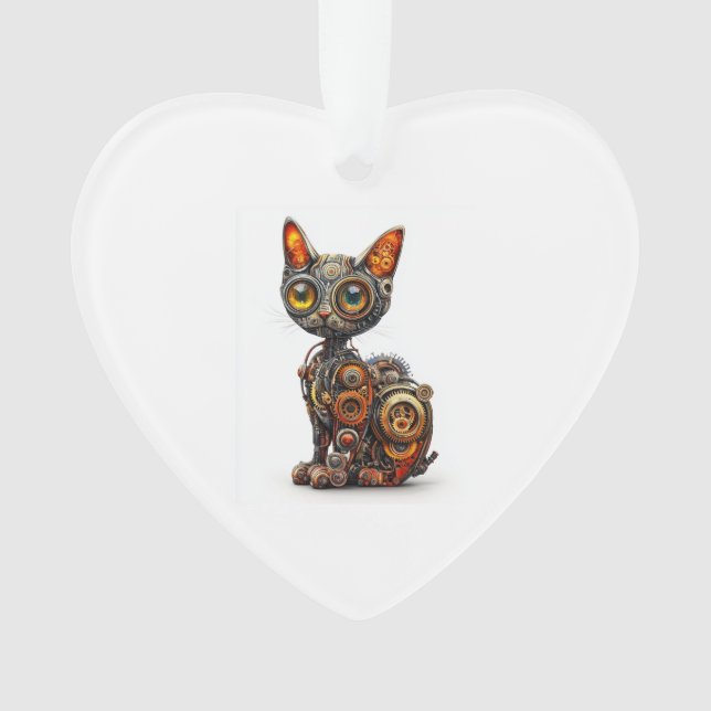 Steam Powered Purr � Steampunk Robot Cat Ornament (Front)