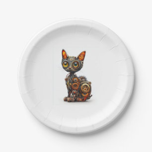 Steam Powered Purr � Steampunk Robot Cat Paper Plate