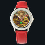 STEAM PUNK ANGEL GEARS ,MECHANISM AND GEMSTONES WATCH<br><div class="desc">Steam punk design with a romantic winged angel green Shamrock and arrow with 3D pink gem stones, </div>