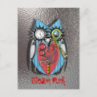 Steam Punk Funny Mechanical Owl Red Blue