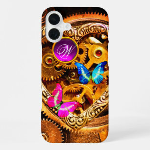 STEAM PUNK GEARS ,GEMSTONES, BUTTERFLIES MONOGRAM iPhone 16 PLUS CASE