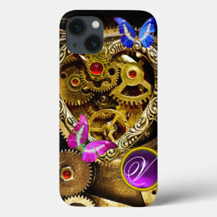 STEAM PUNK HEART,GEARS,GEMS,BUTTERFLIES MONOGRAM iPhone 13 CASE