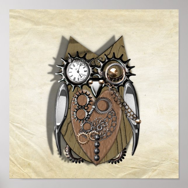 Steam Punk Mechanical Cute Owl Poster (Front)