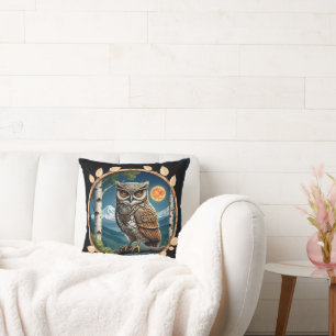 Steam Punk Owl and Full Moon Mount Baker , WA Cushion
