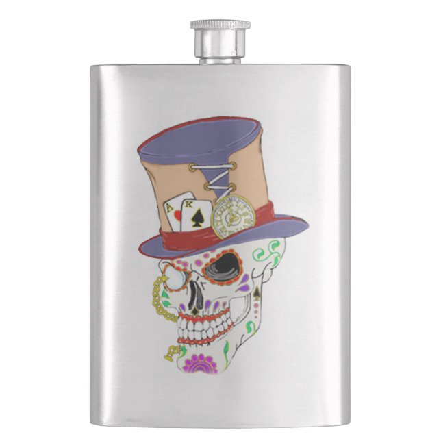 Steam Punk Sugar Skull Hip Flask (Front)