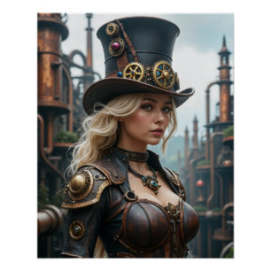 Steam punk top hat warrior poster
