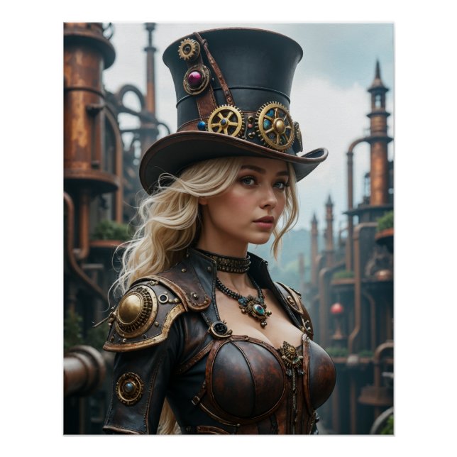 Steam punk top hat warrior poster (Front)