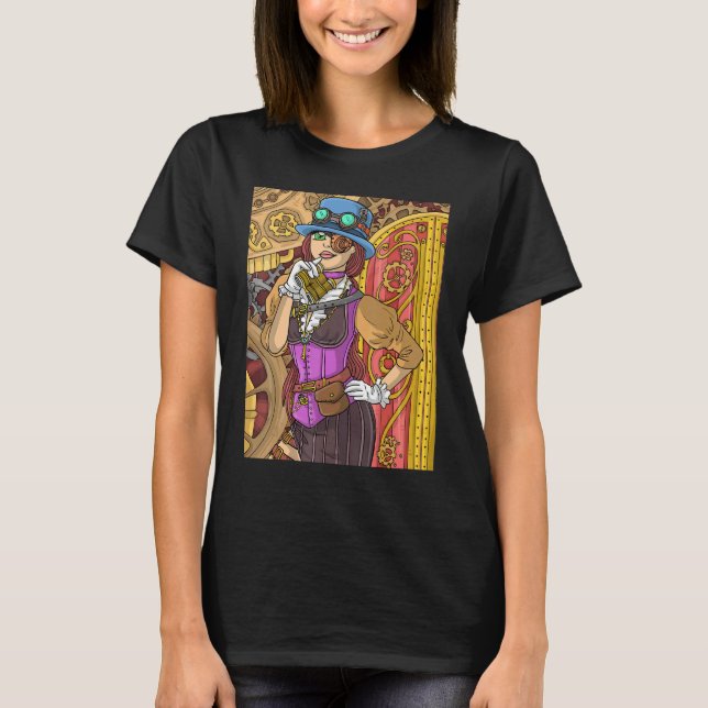 Steam Punk Woman With Victorian Fashion And Access T-Shirt (Front)