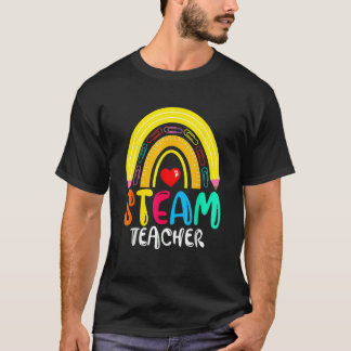 Steam Teacher Rainbow Back To School Pencil Ruler T-Shirt