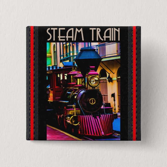 Steam Train 15 Cm Square Badge (Front)