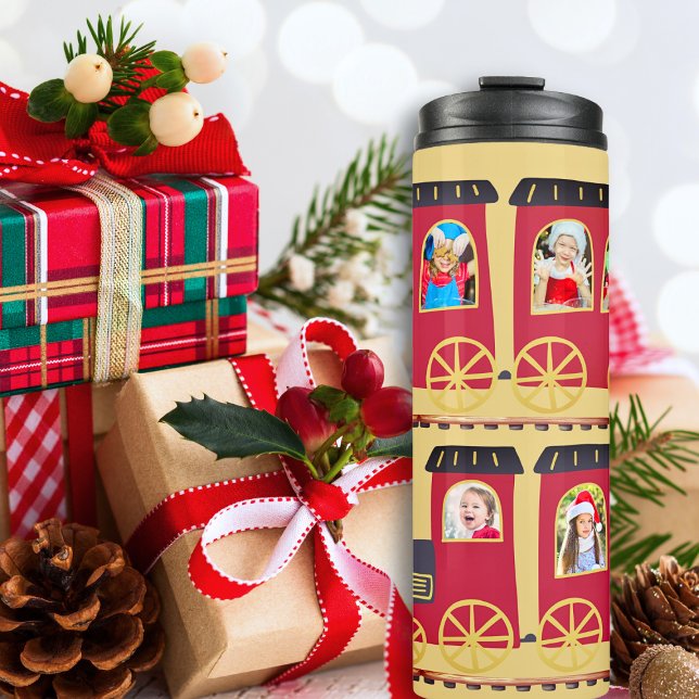 Steam Train 9 Photo Collage Red Christmas Thermal Tumbler (Creator Uploaded)