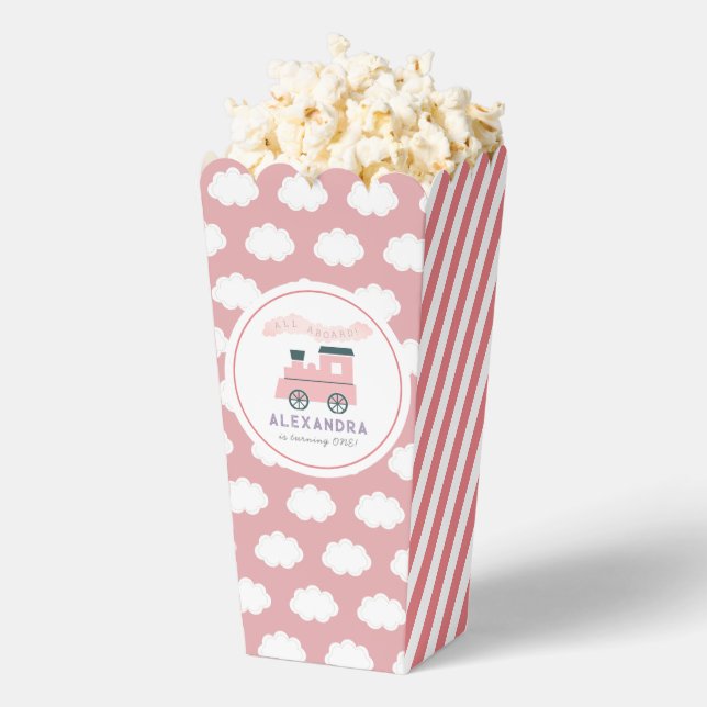 Steam Train All Aboard Pink Girl Birthday Popcorn Favour Box (Popped)