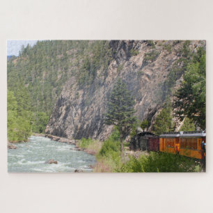 Steam train and Animas River, Colorado Jigsaw Puzzle
