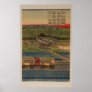 Steam train at Takanawa seashore, Tokyo panel 3 Poster