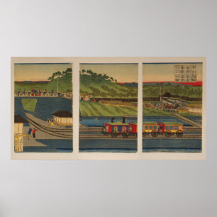 Steam train at Takanawa seashore, Tokyo Poster