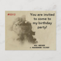 Steam Train Birthday Party Invitations