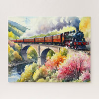 Steam Train Dreams Landscape Watercolour Artwork