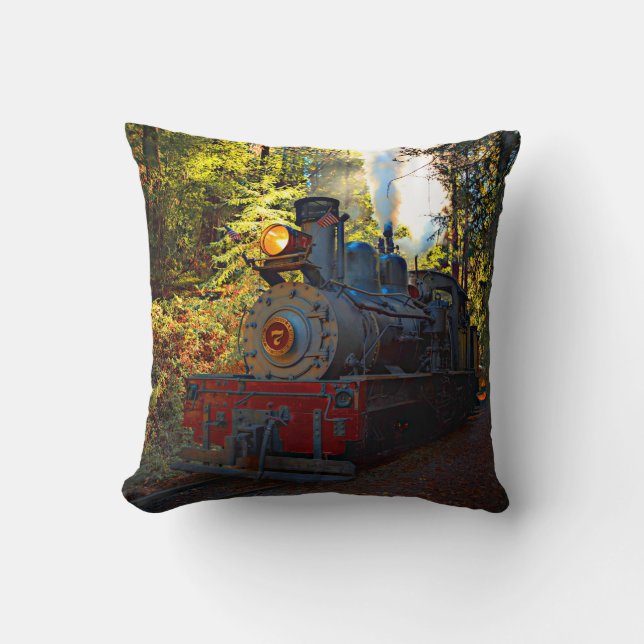Steam Train Engine 7 Locomotive Railroad Cushion (Front)