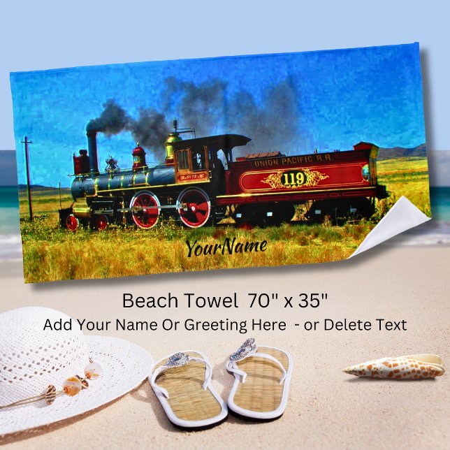 Steam Train Engine Locomotive - Add Your Name - Beach Towel (Creator Uploaded)