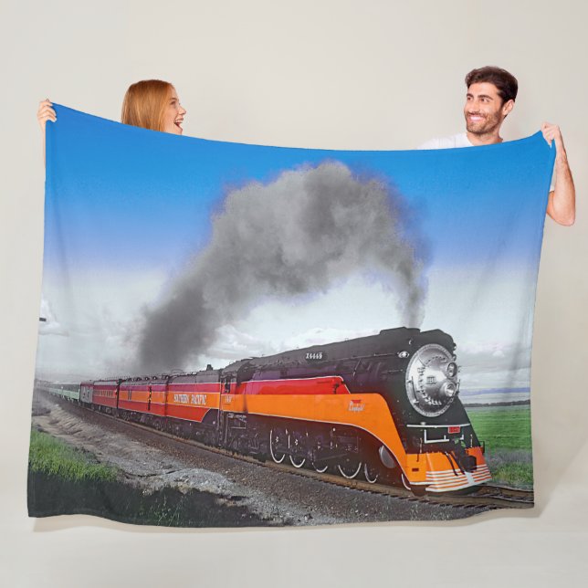 Steam Train Engine Locomotive SP4449 Black Orange Fleece Blanket (In Situ)