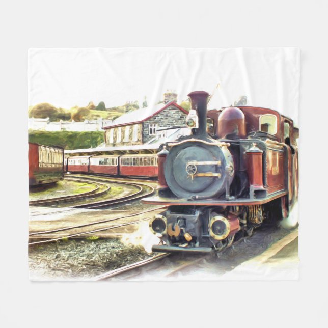 STEAM TRAIN Fleece Blanket (Front (Horizontal))