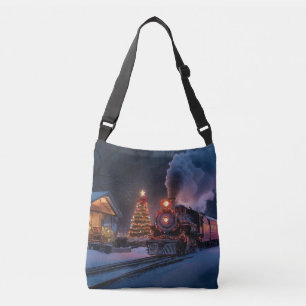 Steam train going through a Christmas town Crossbody Bag