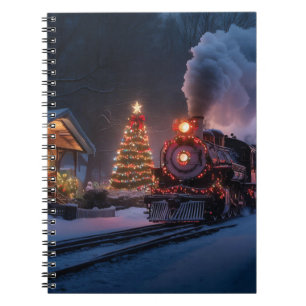 Steam train going through a Christmas town Notebook