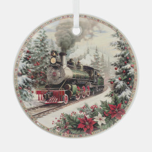 Steam Train in Berry-Laced Pines Glass Tree Decoration