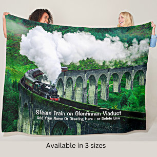 Steam Train in Glenfinnan Viaduct - Add Name       Fleece Blanket
