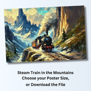 Steam Train in the Mountains, Railroad Poster