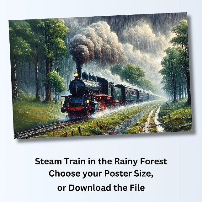 Steam Train in the Rainy Forest, Railroad  Poster (Creator Uploaded)