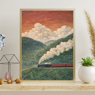 Steam train landscape | scenic train journey poster