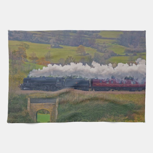 Steam Train Locomotive Railway Enthusiast Art Tea Towel (Horizontal)