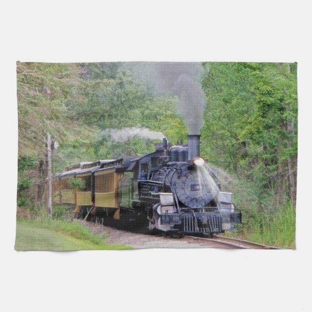 Steam Train Locomotive Railway Enthusiast Art Tea Towel (Horizontal)