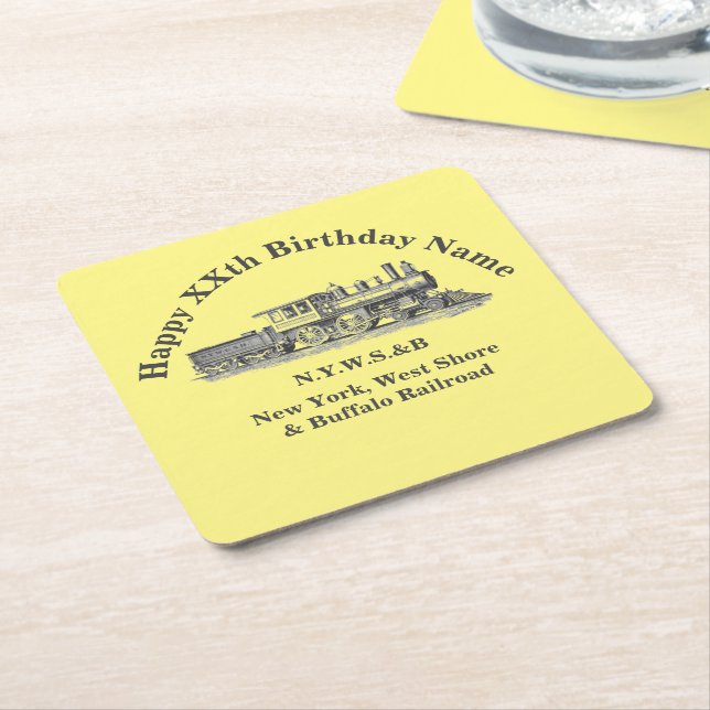 Steam Train Man's Birthday Party   Square Paper Coaster (Angled)