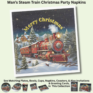 Steam Train Man's Christmas Party Napkin