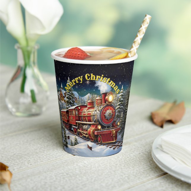 Steam Train Man's Christmas Party Paper Cups (Insitu)